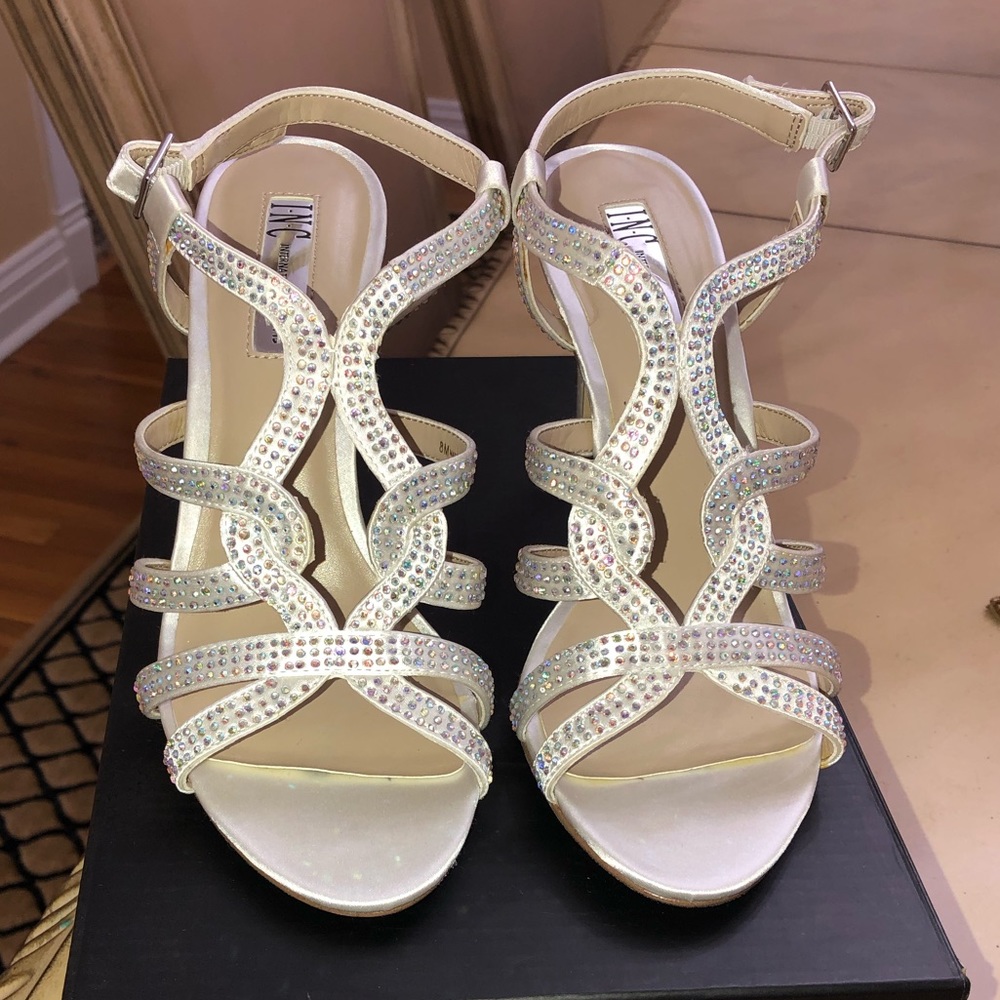 Women’s INC White Sandal with stones, Size 8